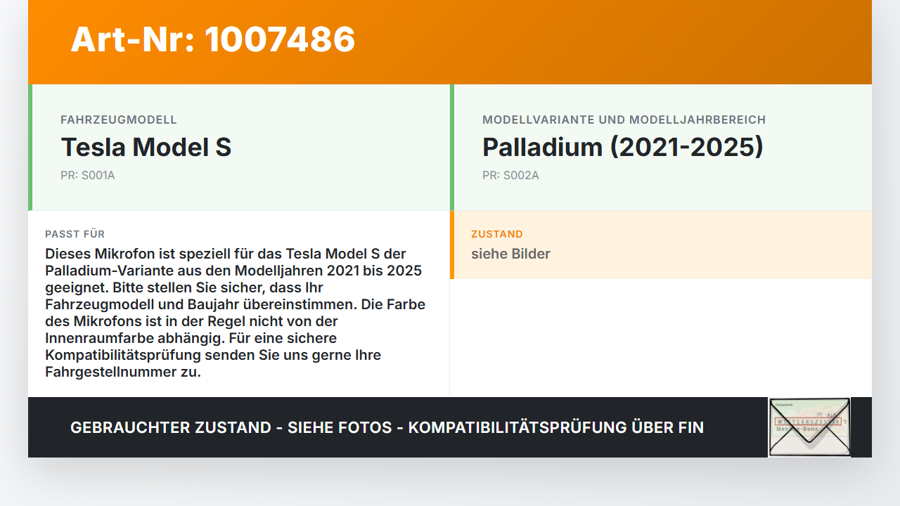 Tesla Model S Palladium 21-25 Mikrofon Tesla Model S Palladium 21-25 30.07.2024 1609181-00-B gebraucht Vorschau 3