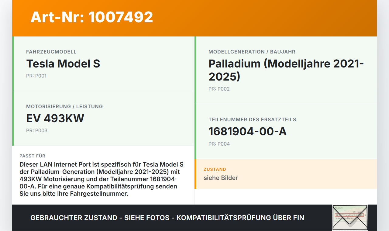 Tesla Model S Palladium 21-25 EV  493KW LAN Internet Port Tesla Model S Palladium 21-25 30.07.2024 1681904-00-A... Vorschau 3