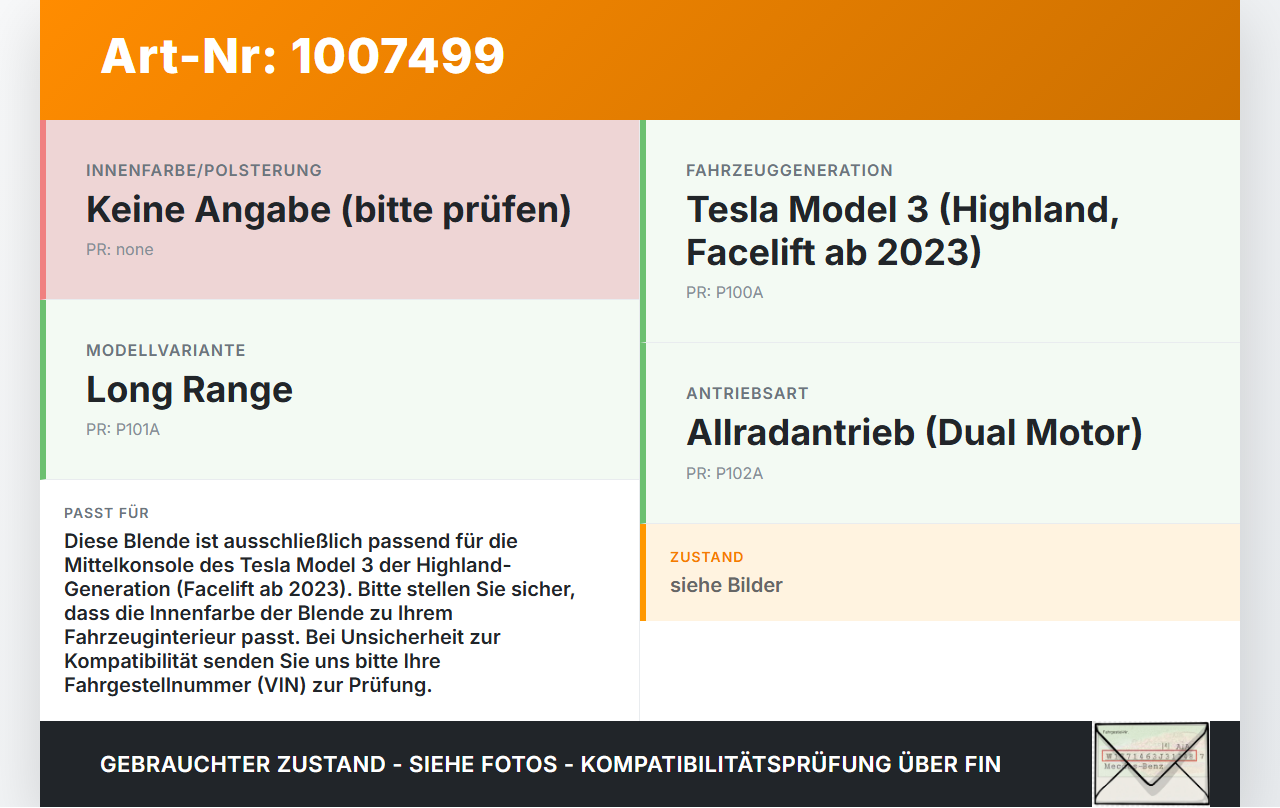 Tesla Model 3 LR Highland Blende Verkleidung Obere Auflage für Mittelkonsole Tesla Model 3 LR Highland 16.01.2024... Vorschau 3