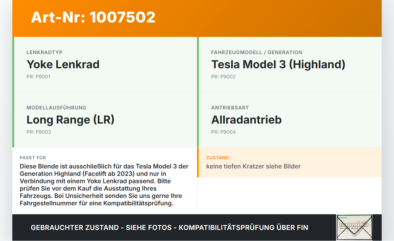Tesla Model 3 LR Highland Blende Verkleidung für Yoke Lenkrad Tesla Model 3 LR Highland 16.01.2024 1618511-98-E... Vorschau 3