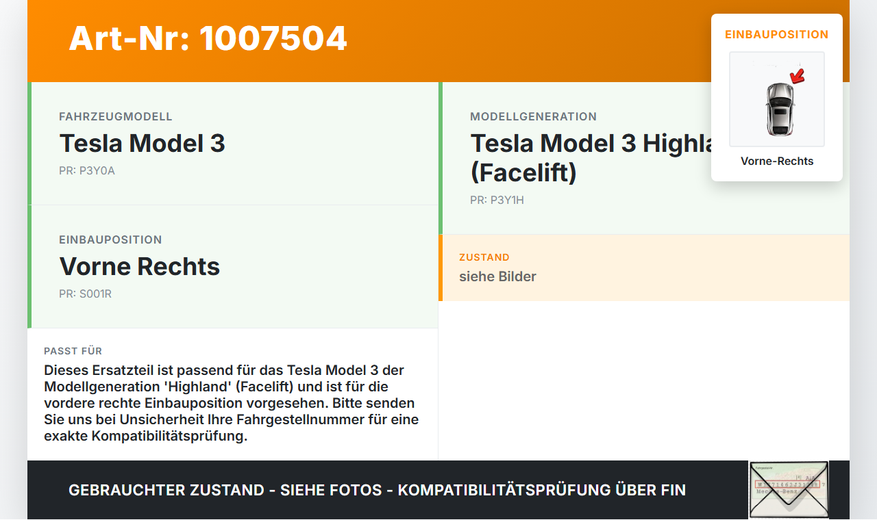 Tesla Model 3 LR Highland Luftdusche Luftdüse Luftkanal Vorne Rechts Tesla Model 3 LR Highland 16.01.2024... Vorschau 3
