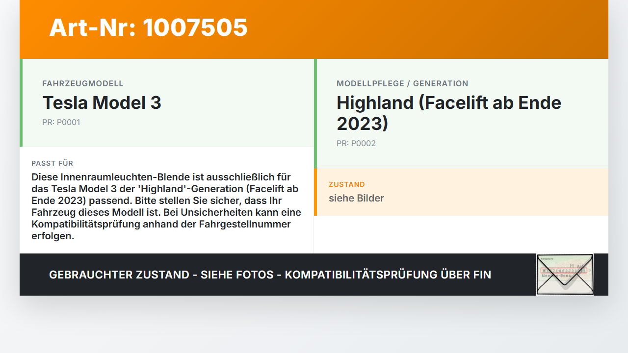 Tesla Model 3 LR Highland Blende Verkleidung AR Closeout Abdeckung Innenraumleuchte Tesla Model 3 LR Highland... Vorschau 3