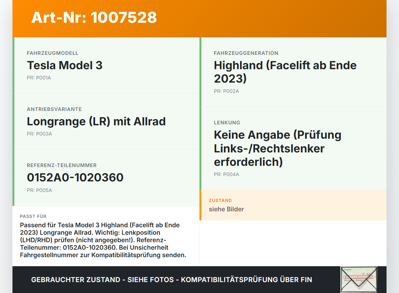 Tesla Model 3 LR Highland EV  KW Gaswertgeber Gaspedal Tesla Model 3 LR Highland 16.01.2024 0152A0-1020360 gebraucht Vorschau 3