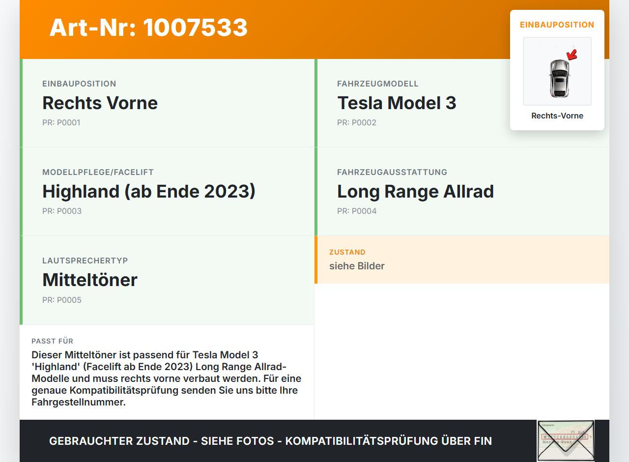 Tesla Model 3 LR Highland Lautsprecher Mitteltöner Rechts Vorne Tesla Model 3 LR Highland 16.01.2024 1079742-00-C... Vorschau 3