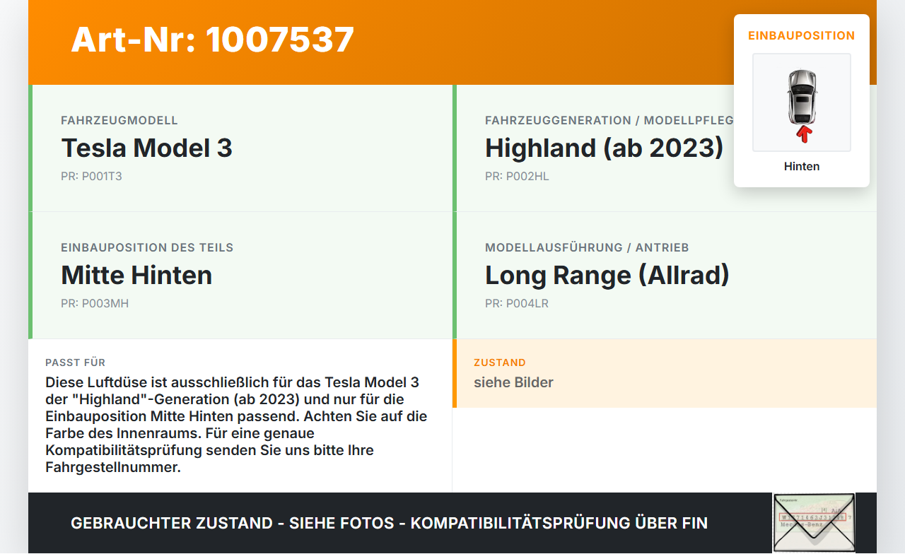 Tesla Model 3 LR Highland Luftdusche Luftdüse Mitte Hinten Tesla Model 3 LR Highland 16.01.2024 4079493 4287936... Vorschau 3