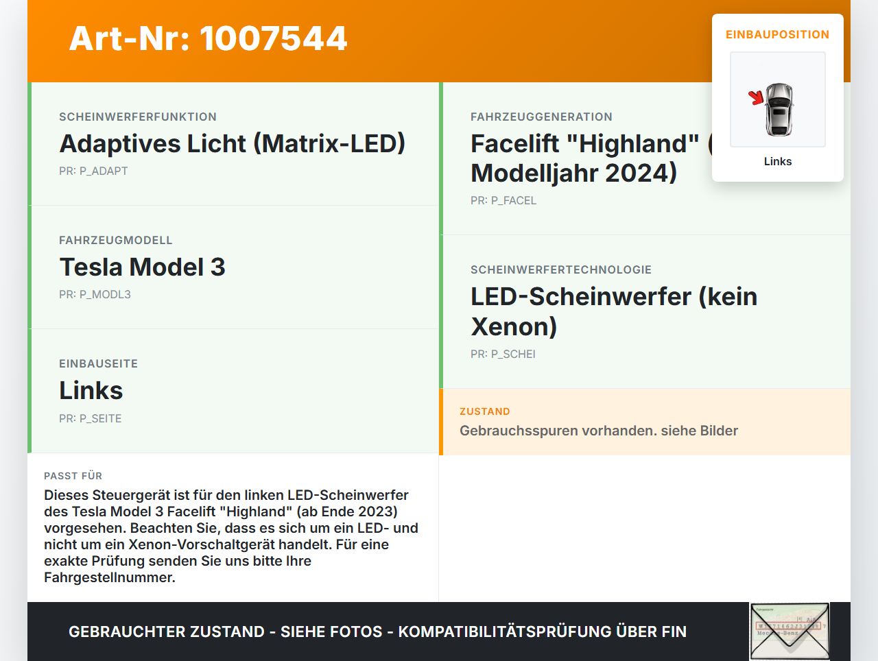 Tesla Model 3 LR Highland Xenon Vorschaltgerät Steuergerät Links Tesla Model 3 LR Highland 16.01.2024 P1802471-31-D... Vorschau 3