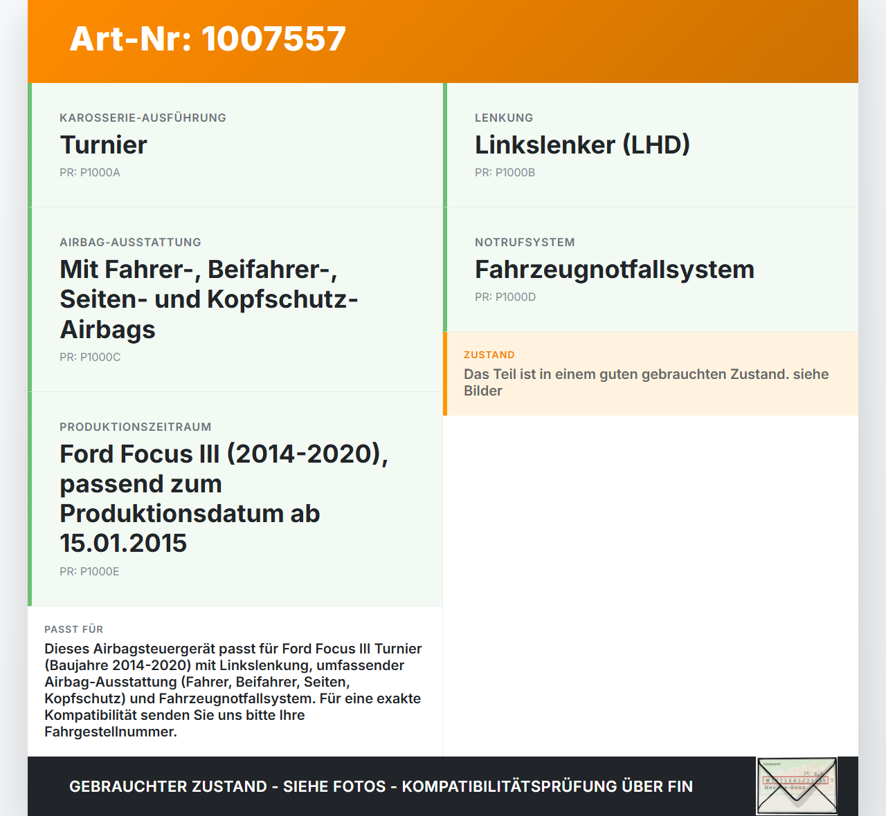 Ford Focus III 3 14-20 Airbag Steuergerät Airbagsteuergerät Ford Focus III 3 14-20 17.02.2015 F1ET-14B321-CB... Vorschau 3