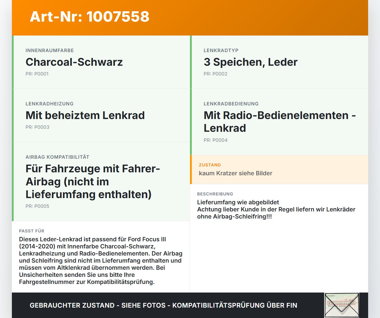Ford Focus III 3 14-20 Lenkrad ohne Airbag Leder Ford Focus III 3 14-20 17.02.2015 F1EB-3600-PE3ZHE 278D50050004... Vorschau 3