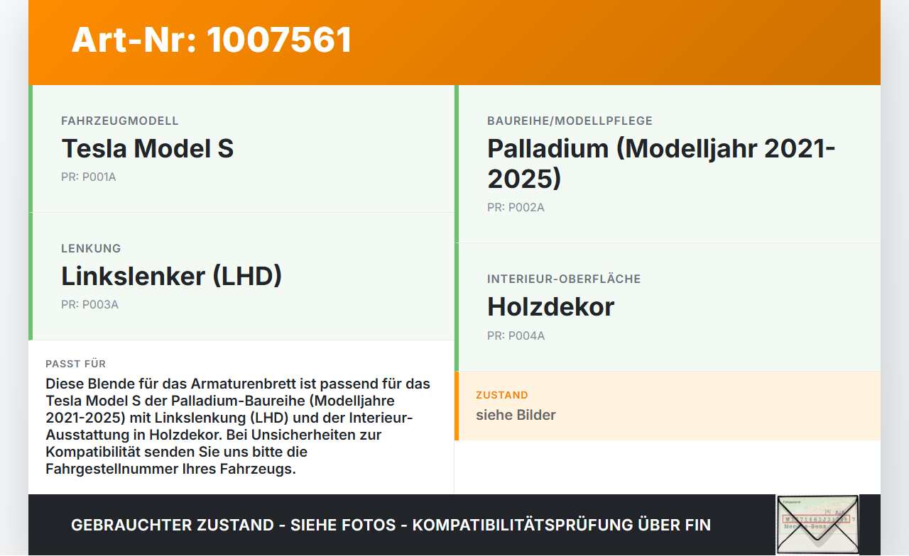 Tesla Model S Palladium 21-25 Blende für Armaturenbrett Abdeckung Holzdekor Tesla Model S Palladium 21-25... Vorschau 3