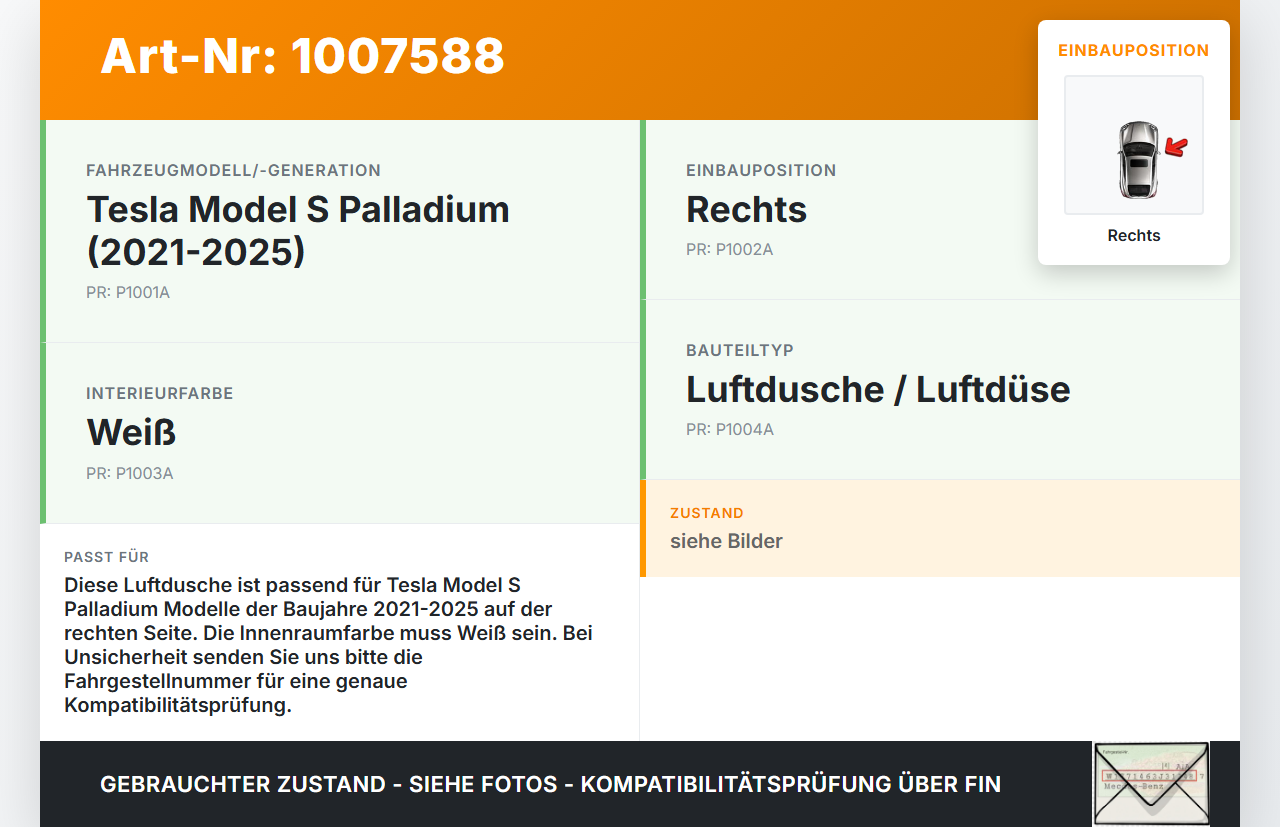 Tesla Model S Palladium 21-25 Luftdusche Luftdüse Rechts Tesla Model S Palladium 21-25 30.07.2024 156297600Q... Vorschau 3