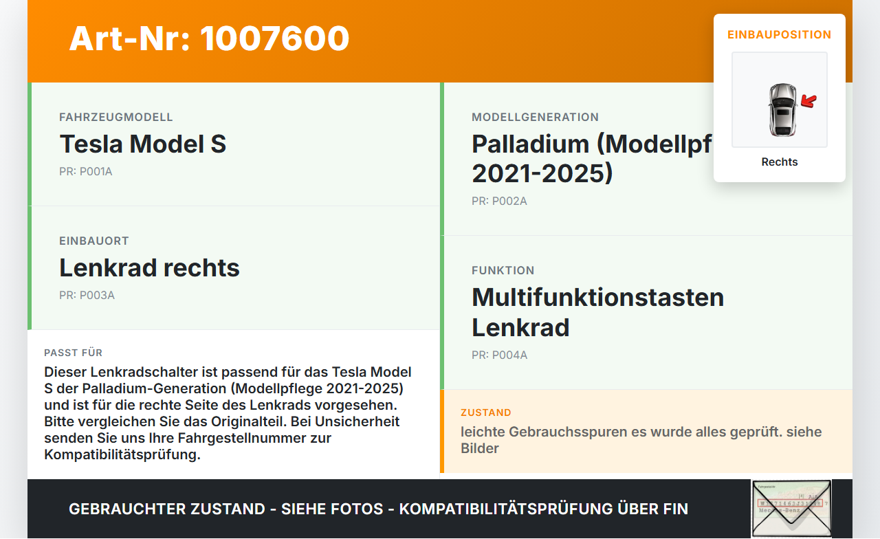 Tesla Model S Palladium 21-25 Lenkradschalter Multifunktionstasten Schalter für Lenkrad Rechts Tesla Model S... Vorschau 3