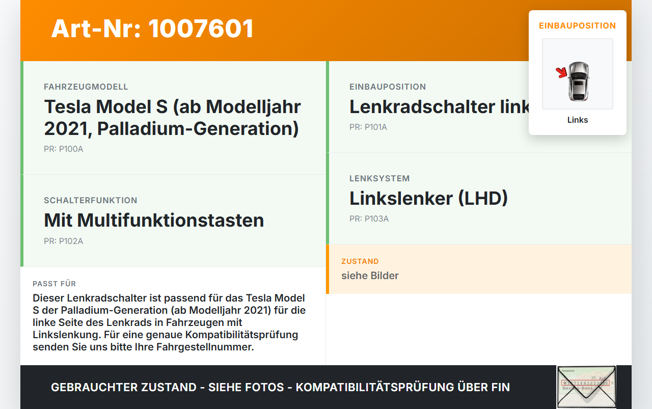 Tesla Model S Palladium 21-25 Lenkradschalter Multifunktionstasten Schalter für Lenkrad Links Tesla Model S... Vorschau 3