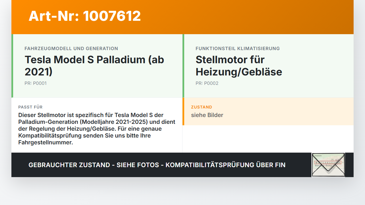 Tesla Model S Palladium 21-25 Stellmotor für Heizung Gebläse Tesla Model S Palladium 21-25 30.07.2024 1500827-00-A... Vorschau 3