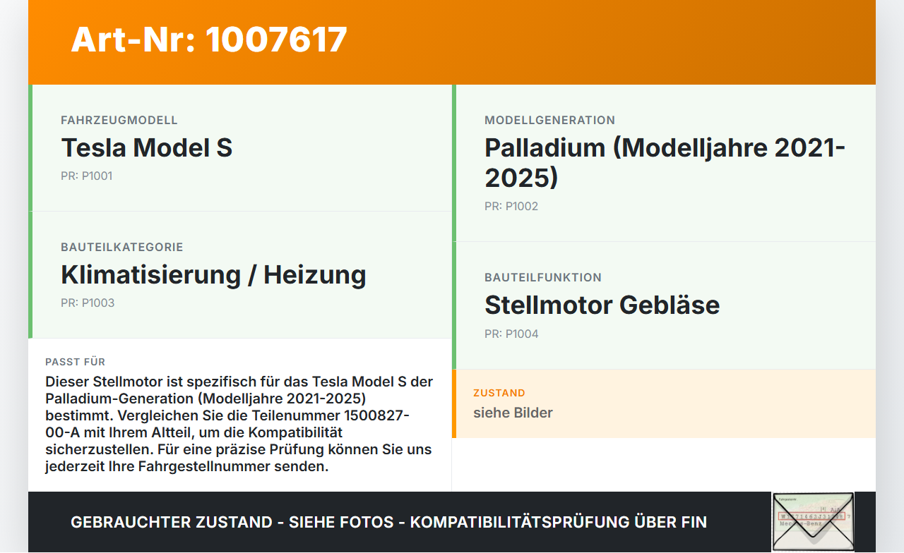 Tesla Model S Palladium 21-25 Stellmotor für Heizung Gebläse Tesla Model S Palladium 21-25 30.07.2024 1500827-00-A... Vorschau 3