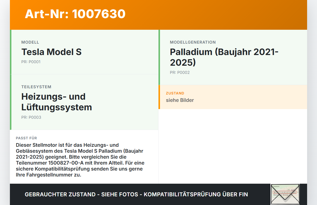 Tesla Model S Palladium 21-25 Stellmotor für Heizung Gebläse Tesla Model S Palladium 21-25 30.07.2024 1500827-00-A... Vorschau 3