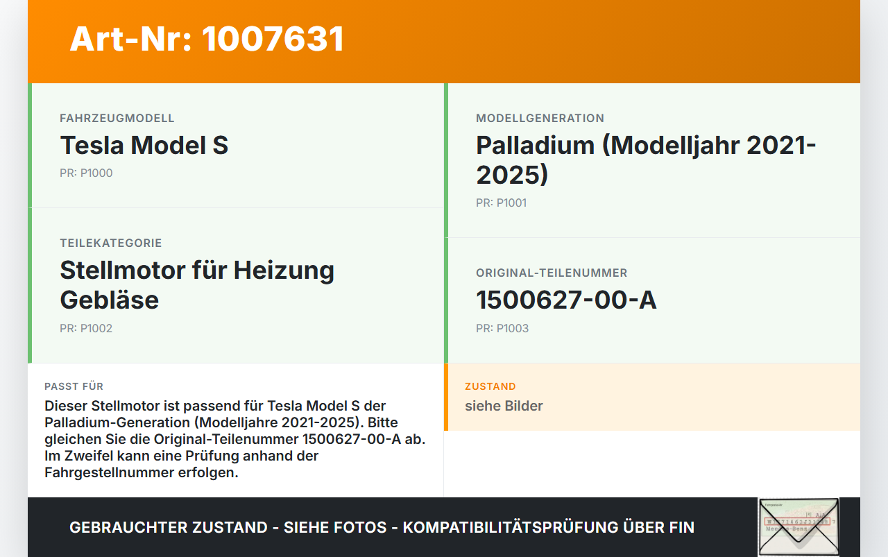 Tesla Model S Palladium 21-25 Stellmotor für Heizung Gebläse Tesla Model S Palladium 21-25 30.07.2024 1500627-00-A... Vorschau 3