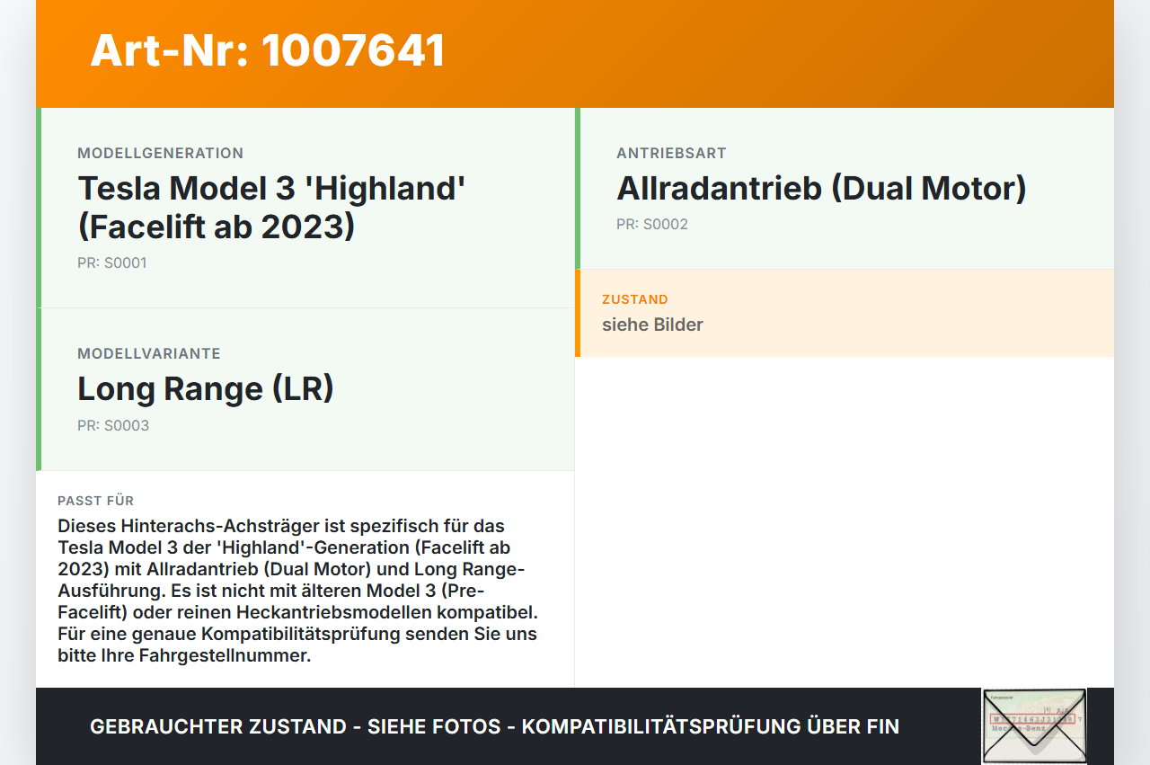 Tesla Model 3 LR Highland Achsträger Hinterachse Achse Hilfsrahmen Tesla Model 3 LR Highland 16.01.2024... Vorschau 3