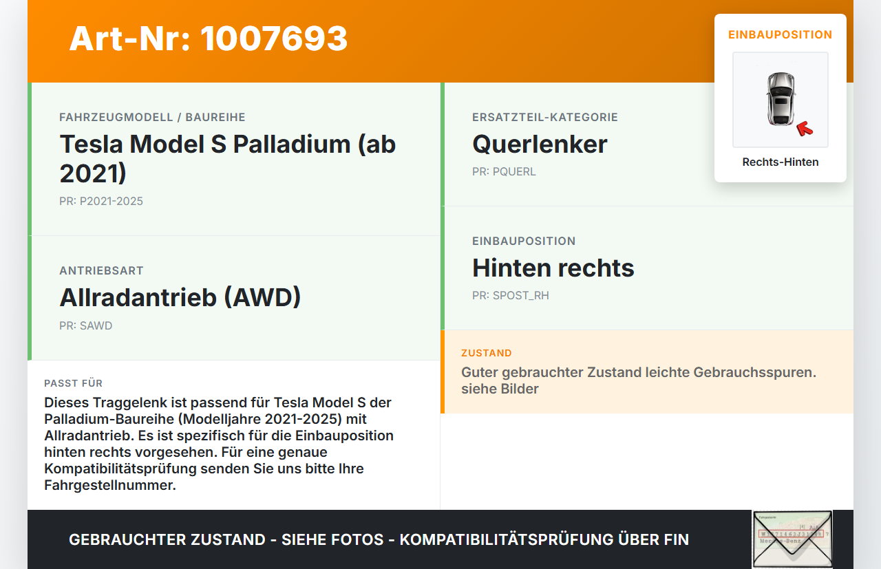 Tesla Model S Palladium 21-25 Traggelenk Querlenker Rechts Hinten Tesla Model S Palladium 21-25 30.07.2024... Vorschau 3