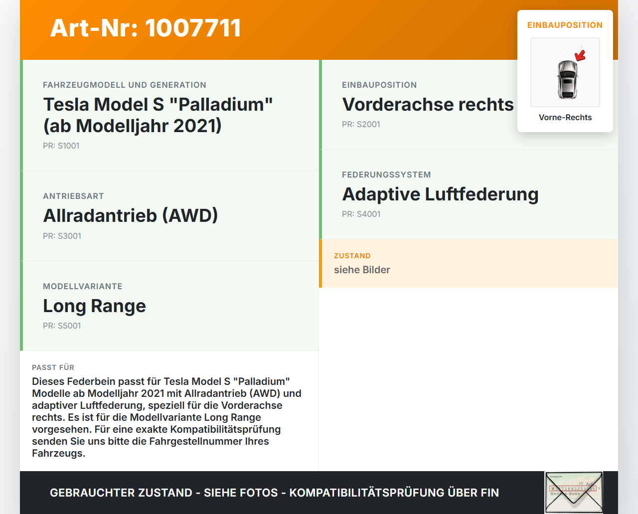 Tesla Model S Palladium 21-25 Federbein Stossdämpfer Vorne Rechts Tesla Model S Palladium 21-25 30.07.2024... Vorschau 3