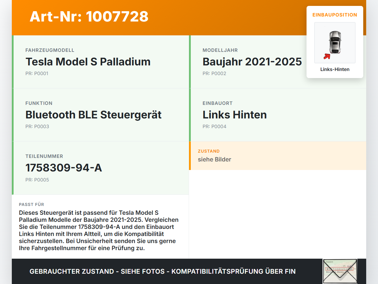 Tesla Model S Palladium 21-25 Steuergerät ECU Modul Bluetooth BLE SG Links Hinten Tesla Model S Palladium 21-25... Vorschau 3