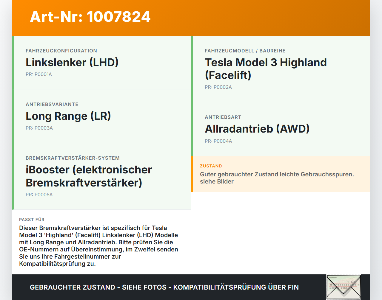 Tesla Model 3 LR Highland EV  KW Bremskraftverstärker iBooster Bremse Tesla Model 3 LR Highland 16.01.2024... Vorschau 3