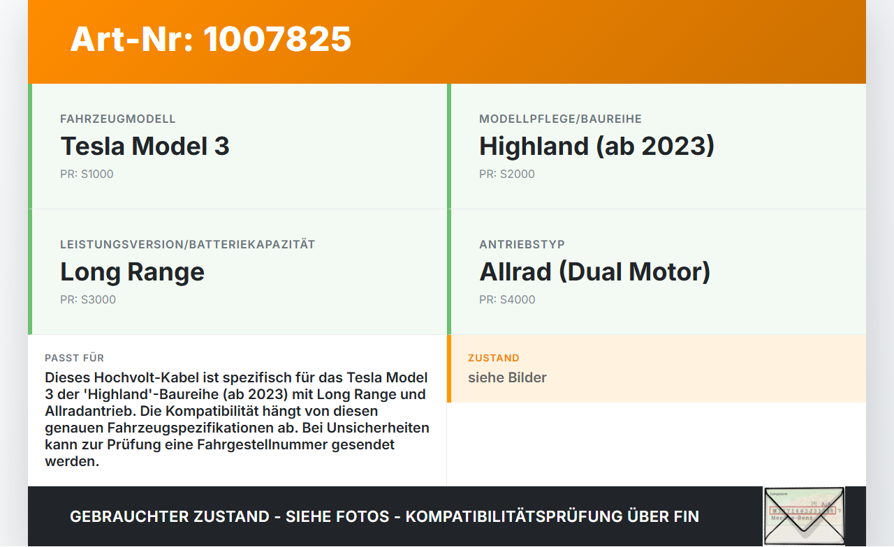 Tesla Model 3 LR Highland Hochvolt Kabel HV Kabelbaum Leitung Tesla Model 3 LR Highland 16.01.2024 1507971-05-E... Vorschau 3