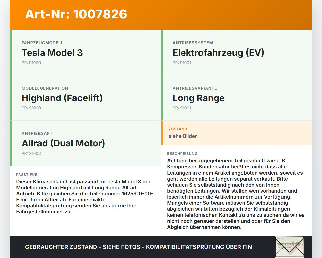 Tesla Model 3 LR Highland EV  KW Klimaschlauch Klimaleitung Tesla Model 3 LR Highland 16.01.2024 1625910-00-E gebraucht Vorschau 3