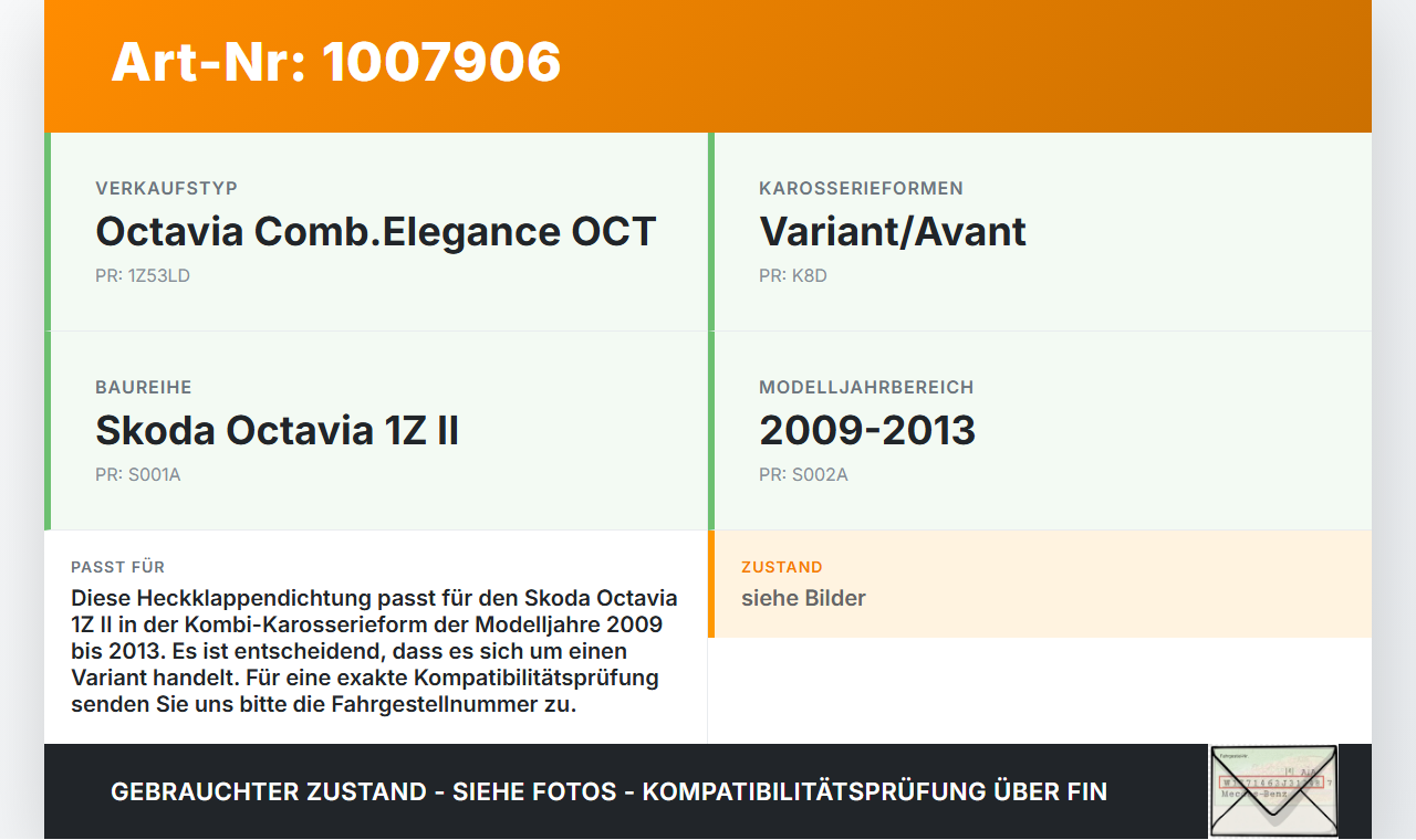 Skoda Octavia 1Z II 09-13 Kombi Dichtung für Heckklappe Kofferraum Heckklappendichtung Skoda Octavia 1Z II 09-13... Vorschau 3