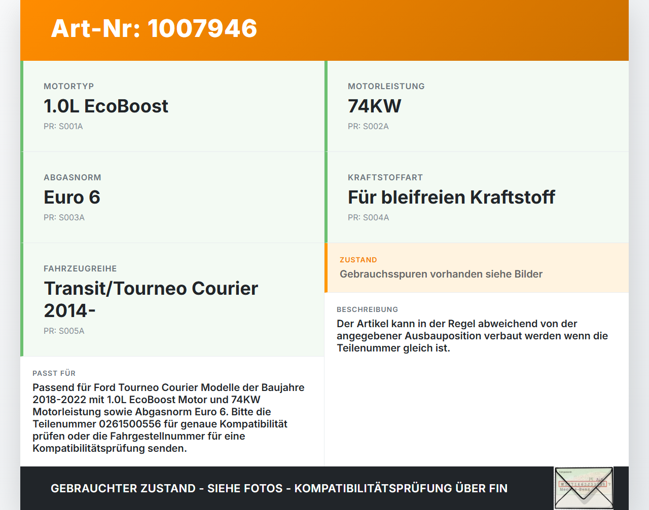 Ford Tourneo Courier 18-22 1,0 74KW Injektor Einspritzdüse Zyl.1 Ford Tourneo Courier 18-22 30.12.2017 0261500556... Vorschau 3
