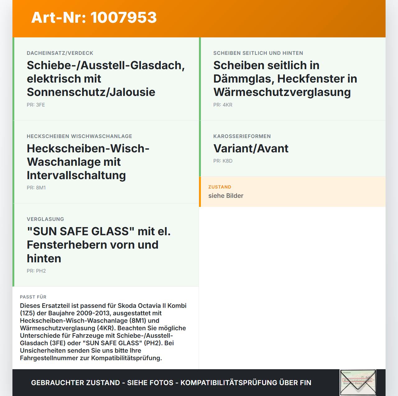 Skoda Octavia 1Z II 09-13 Kombi Heckscheibe Rückwand Autoglas Skoda Octavia 1Z II 09-13 27.01.2011 1Z9845049D gebraucht Vorschau 3