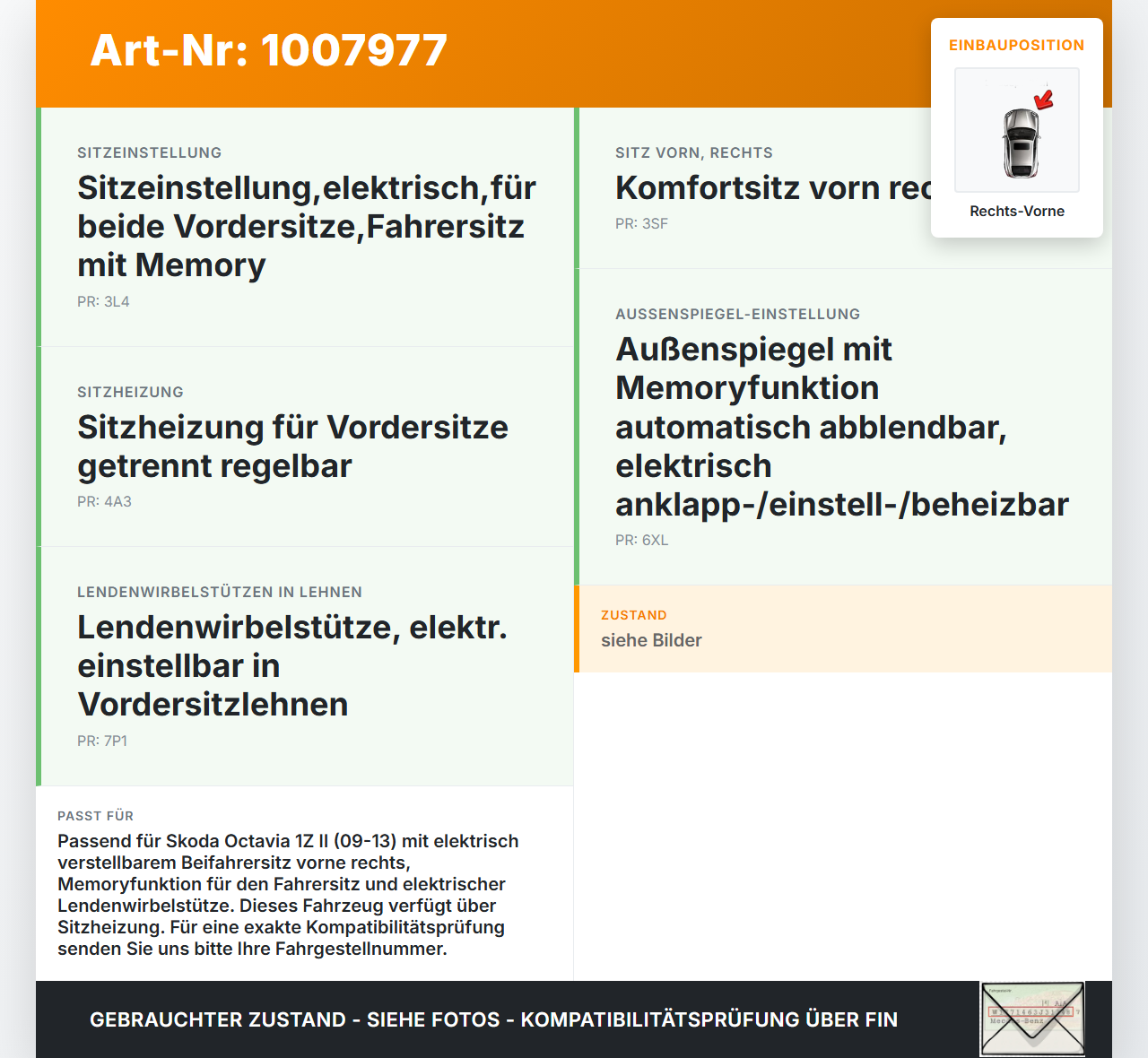 Skoda Octavia 1Z II 09-13 Relais Stellmotor Sitz Verstellung Rechts Vorne Skoda Octavia 1Z II 09-13 27.01.2011... Vorschau 3