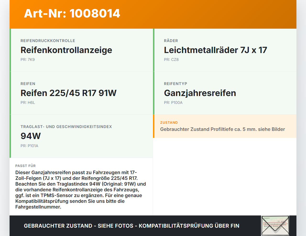 Skoda Octavia 1Z II 09-13 1x Reifen Ganzjahresreifen Pirelli 225/45R17 94W 5.09mm Skoda Octavia 1Z II 09-13... Vorschau 3