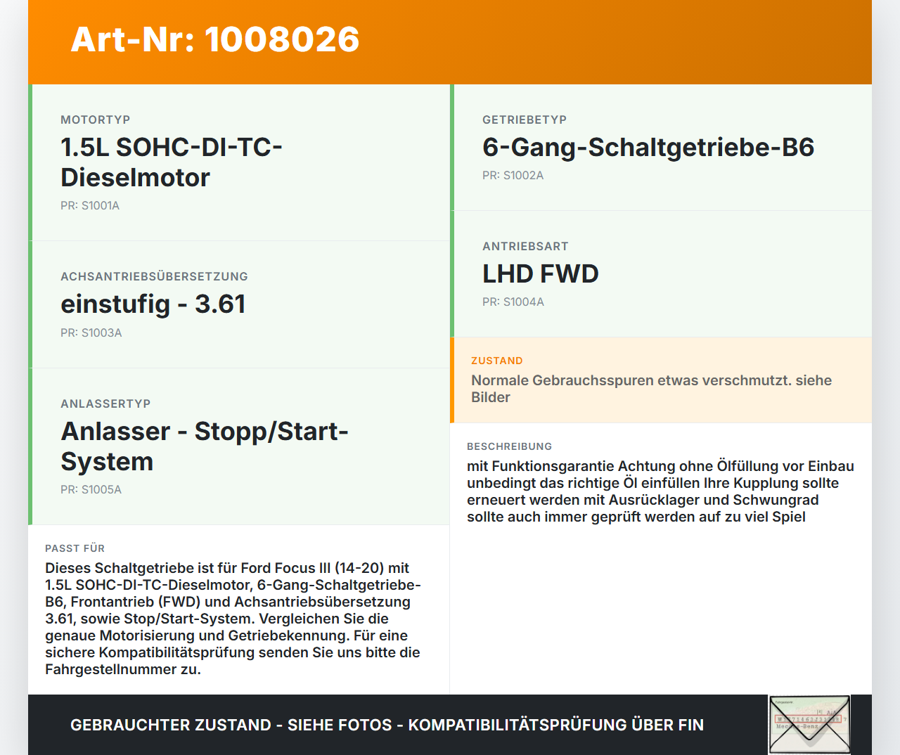 Ford Focus III 3 14-20 1,5 88KW B6 Schaltgetriebe Getriebe Ford Focus III 3 14-20 17.02.2015 F1FR-7002-ADB... Vorschau 3