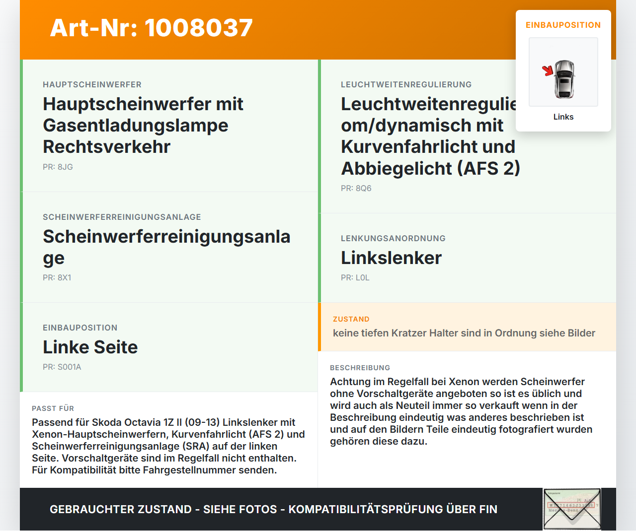 Skoda Octavia 1Z II 09-13 Xenon Scheinwerfer Frontscheinwerfer Links mit Kurvenlicht Skoda Octavia 1Z II 09-13... Vorschau 3