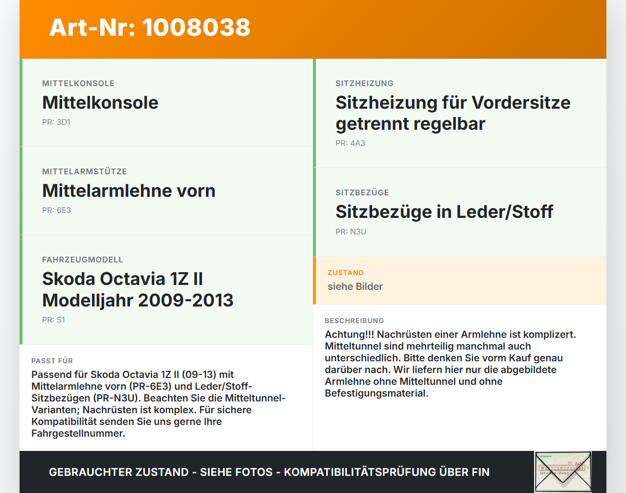 Skoda Octavia 1Z II 09-13 Armlehne Mittelarmlehne Auflage Leder Skoda Octavia 1Z II 09-13 27.01.2011 1Z0864207D... Vorschau 3