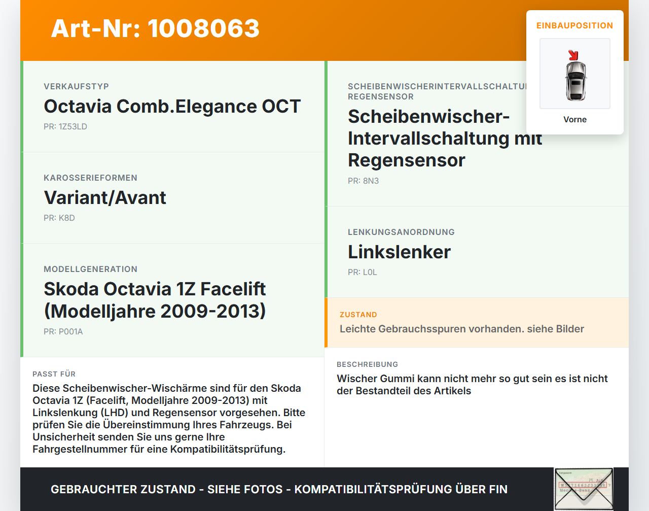 Skoda Octavia 1Z II 09-13 2x Scheibenwischer Wischarm Vorne Skoda Octavia 1Z II 09-13 27.01.2011 1Z1955409A gebraucht Vorschau 3
