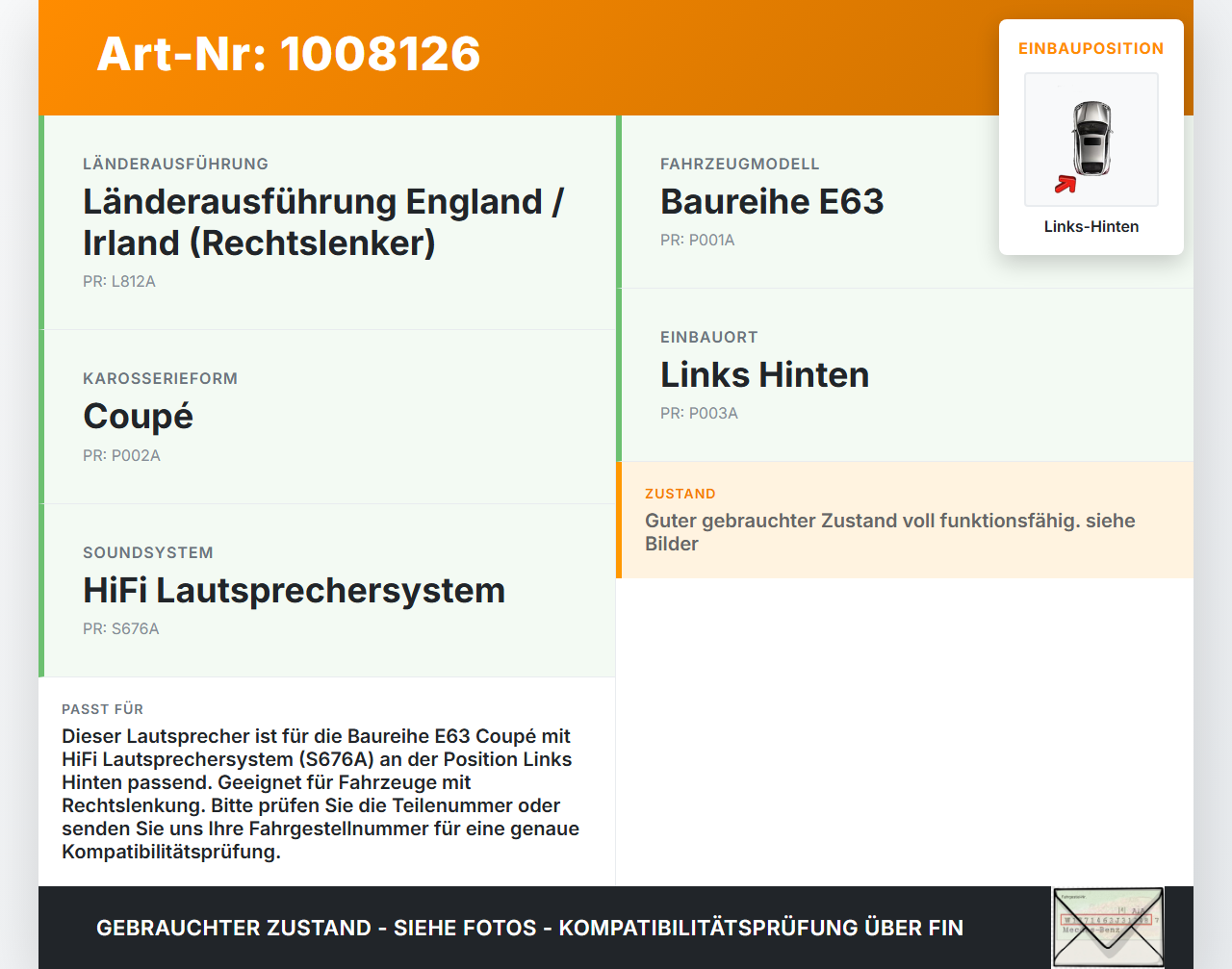 BMW E63 6er 645Ci 03-07 Lautsprecher Türlautsprecher Box Links Hinten BMW E63 6er 645Ci 03-07 10.01.2005 6929765... Vorschau 3