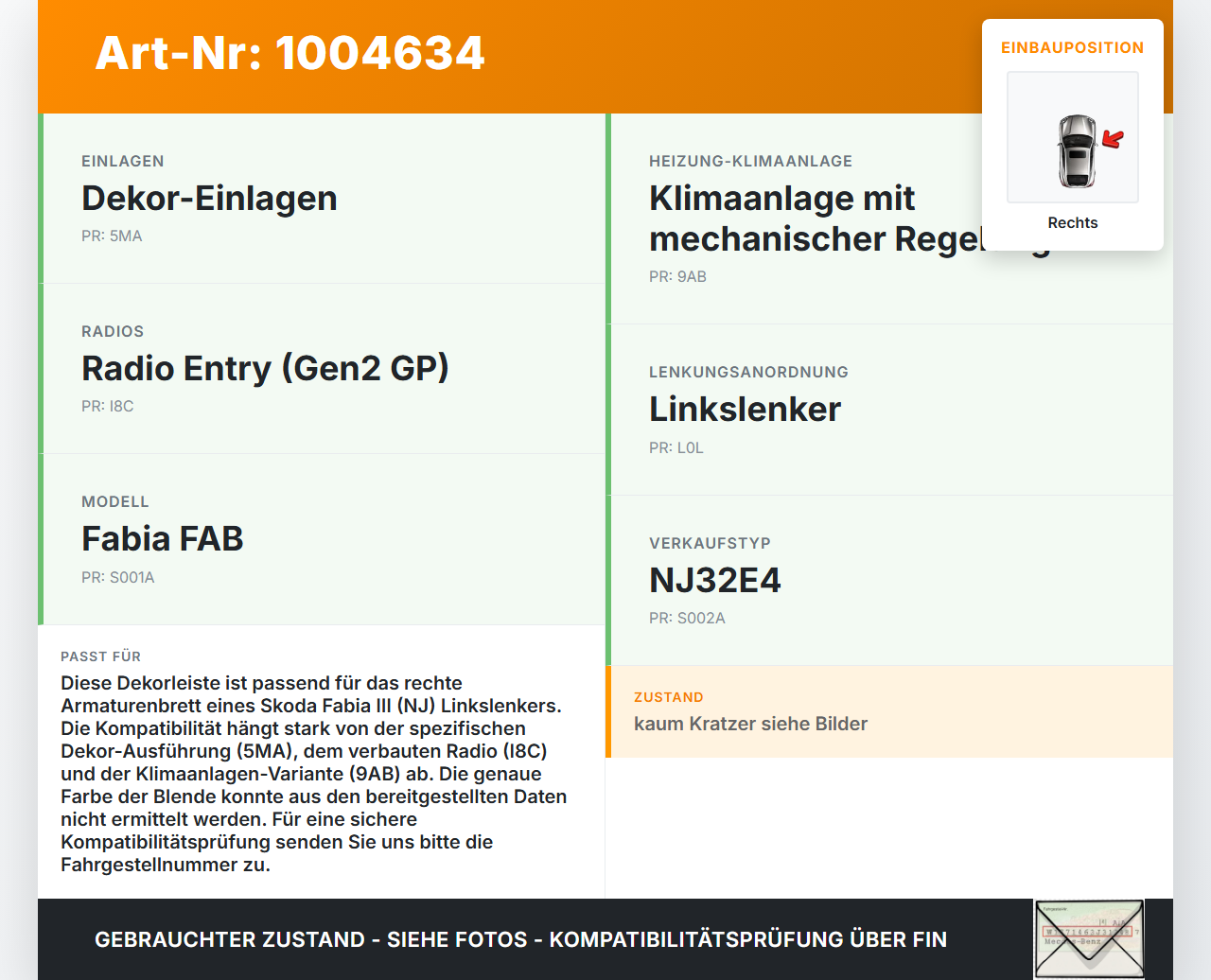 Skoda Fabia III NJ 14-22 Innen Blende Dekorleiste für Armaturenbrett Rechts Skoda Fabia III NJ 14-22 04.10.2018... Vorschau 3