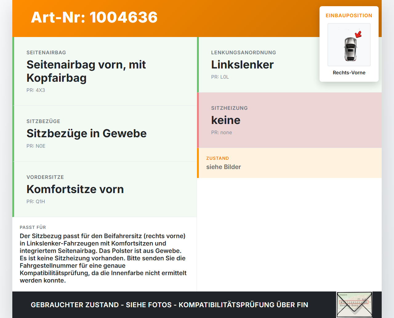 Skoda Fabia III NJ 14-22 5T Sitzbezug Rückenpolster Rechts Vorne für Beifahrer Sitz Skoda Fabia III NJ 14-22... Vorschau 3