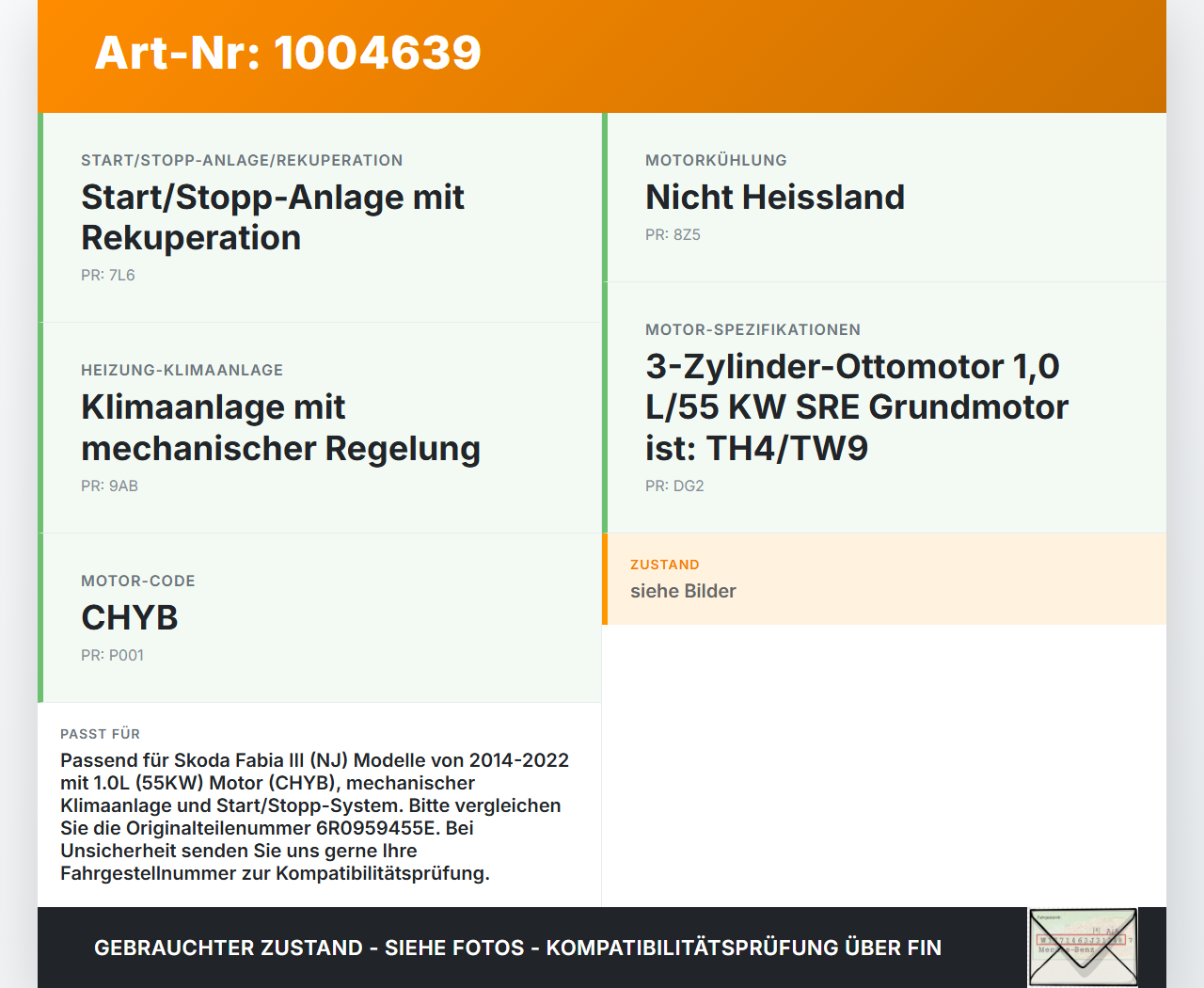 Skoda Fabia III NJ 14-22 1,0 55KW Lüfter Ventilator f. Kühler Skoda Fabia III NJ 14-22 04.10.2018 6R0959455E... Vorschau 3