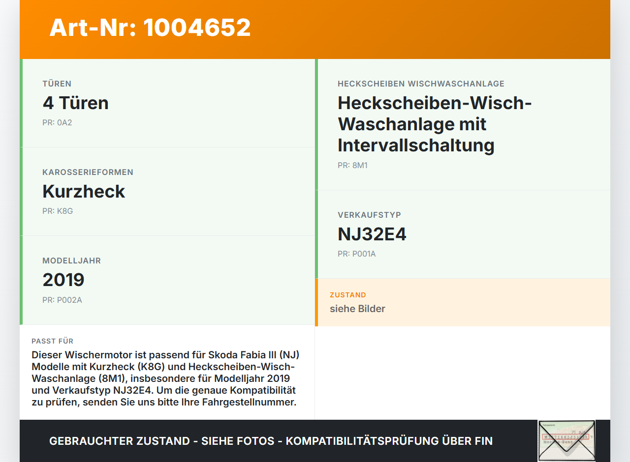 Skoda Fabia III NJ 14-22 5T Wischermotor Heckwischermotor Scheibenwischermotor Skoda Fabia III NJ 14-22 04.10.2018... Vorschau 3