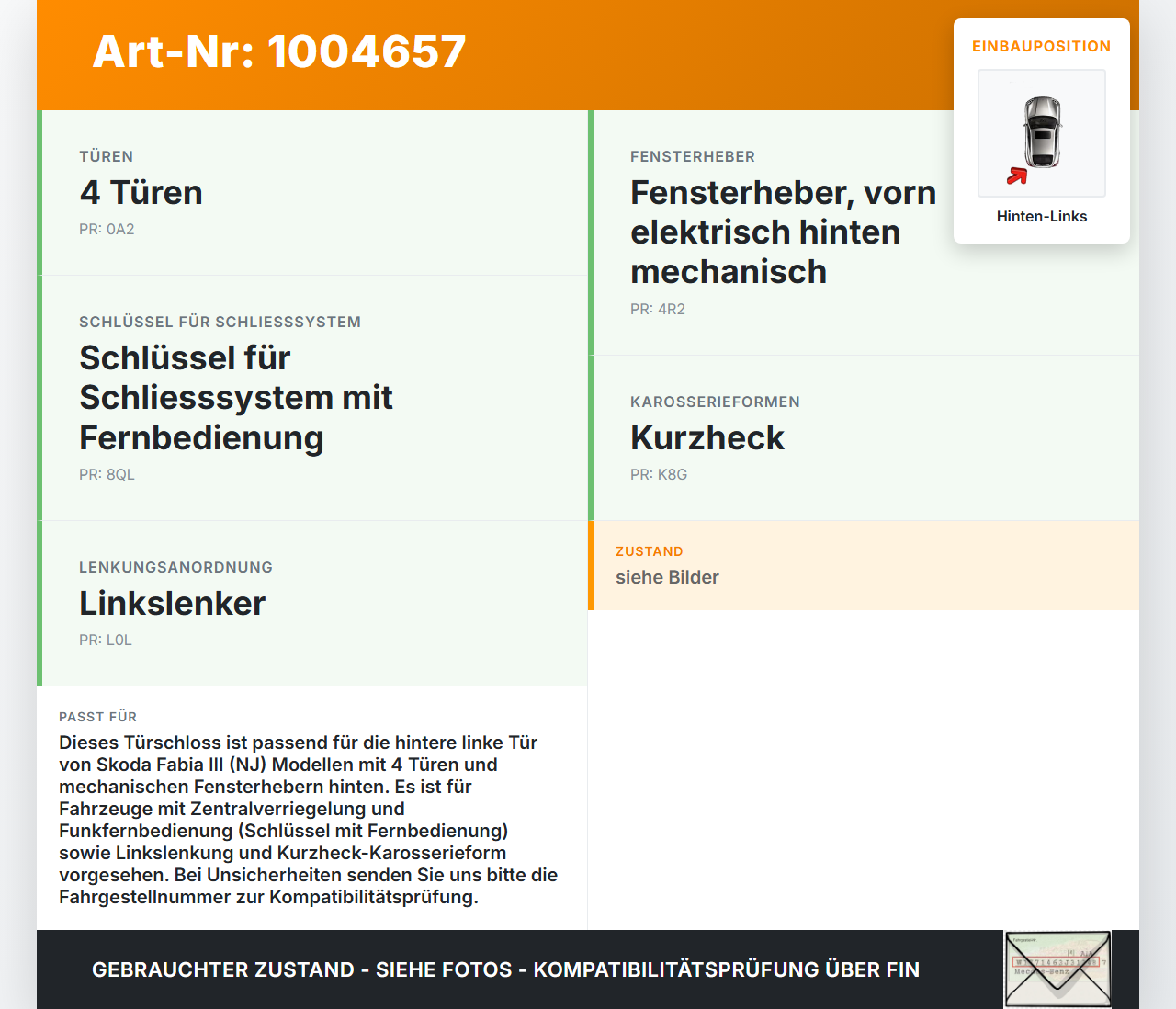 Skoda Fabia III NJ 14-22 5T Türschloss Stellmotor Türschloß Hinten Links Skoda Fabia III NJ 14-22 04.10.2018... Vorschau 3