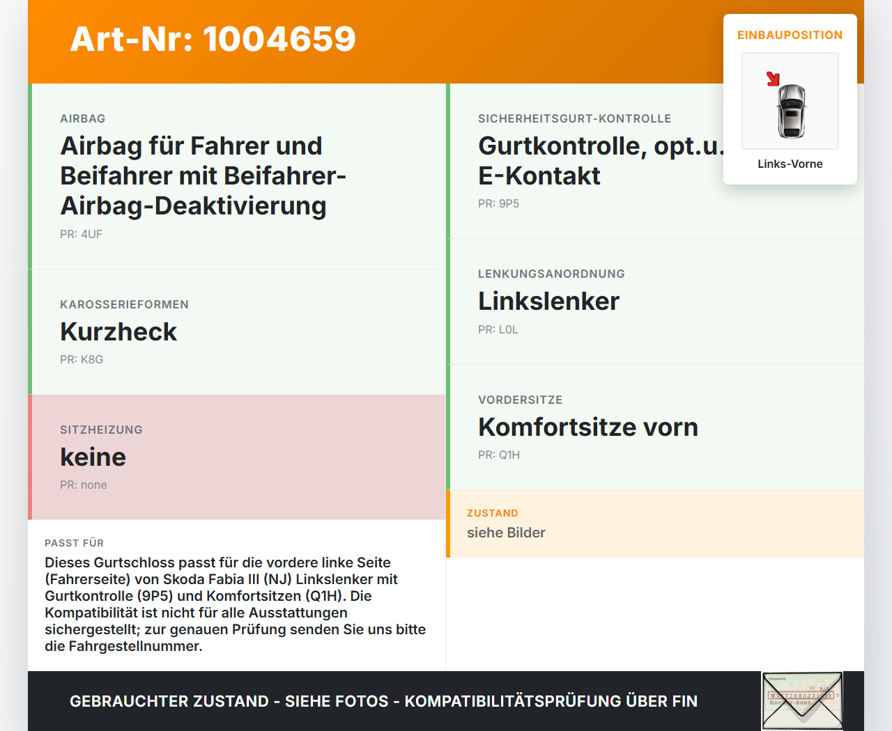 Skoda Fabia III NJ 14-22 5T Gurtschloss Links Vorne Skoda Fabia III NJ 14-22 04.10.2018 6V0857755C gebraucht Vorschau 3