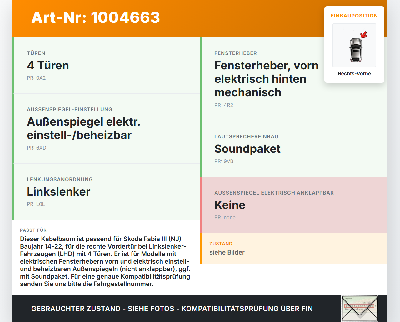 Skoda Fabia III NJ 14-22 5T Kabelbaum für Tür und Fensterheber Rechts Vorne Skoda Fabia III NJ 14-22 04.10.2018... Vorschau 3