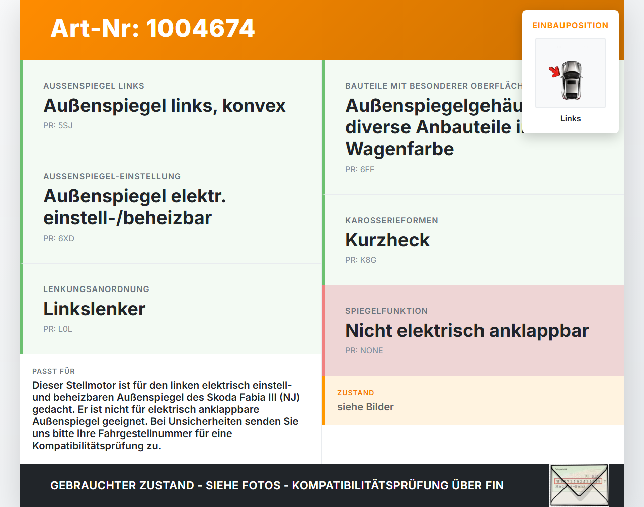 Skoda Fabia III NJ 14-22 Stellmotor für Spiegel Aussenspiegel Links Skoda Fabia III NJ 14-22 04.10.2018 1K0959578... Vorschau 3