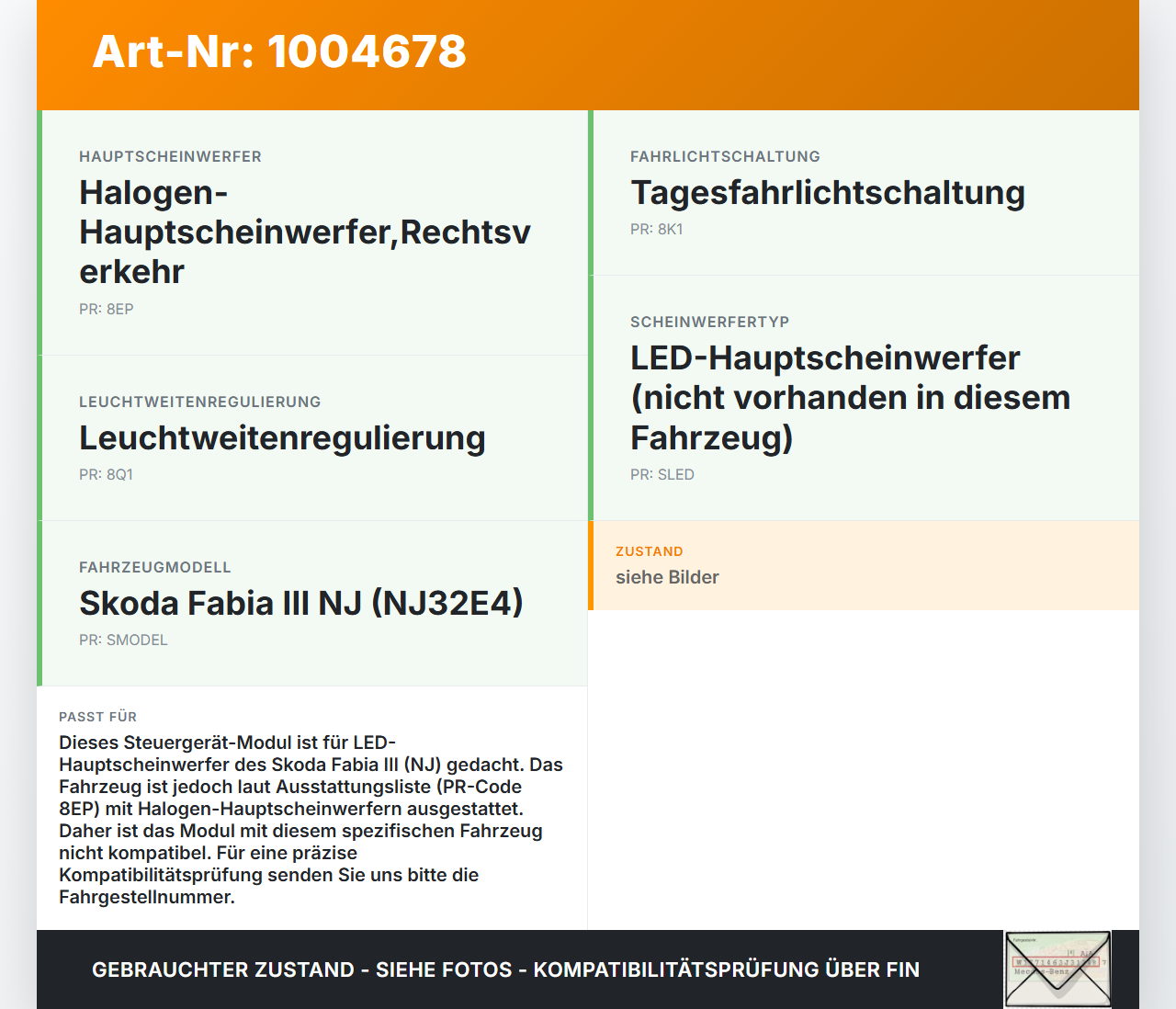 Skoda Fabia III NJ 14-22 Steuergerät Modul für LED Scheinwerfer Skoda Fabia III NJ 14-22 04.10.2018 7PP941597CA... Vorschau 3