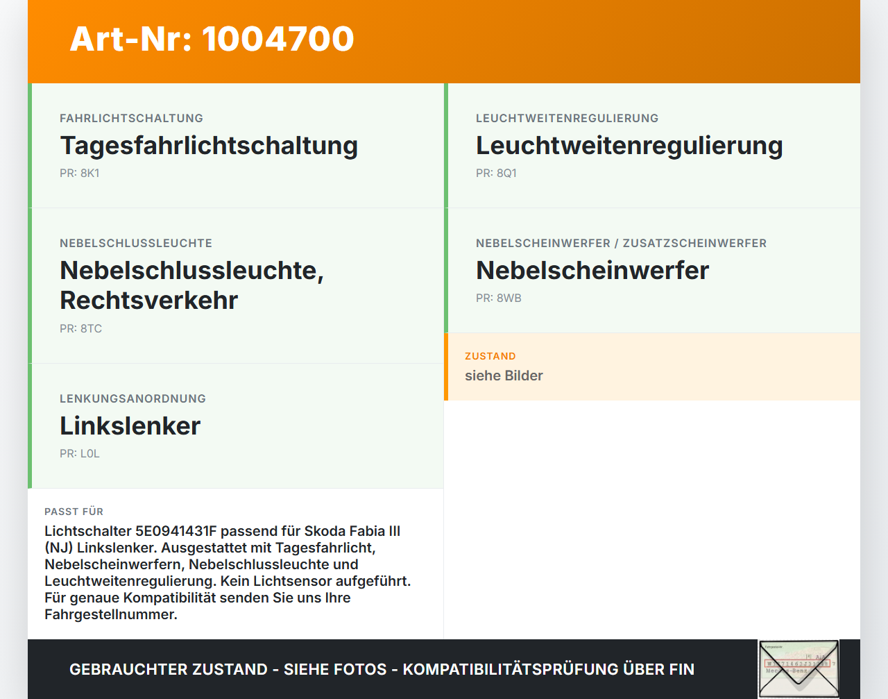 Skoda Fabia III NJ 14-22 Lichtschalter Schalter Skoda Fabia III NJ 14-22 04.10.2018 5E0941431F 10095090 gebraucht Vorschau 3