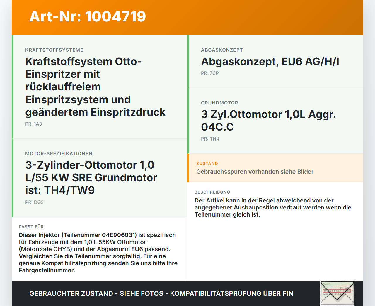Skoda Fabia III NJ 14-22 1,0 55KW Injektor Einspritzdüse Zyl.2 Skoda Fabia III NJ 14-22 04.10.2018 04E906031L... Vorschau 3