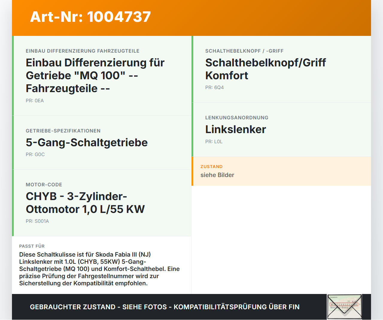 Skoda Fabia III NJ 14-22 1,0 55KW Schaltkulisse Schalthebel Skoda Fabia III NJ 14-22 04.10.2018 6C0711049B... Vorschau 3