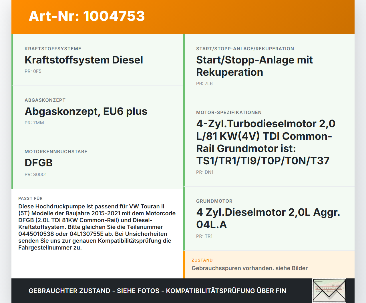 VW Touran II 5T 15-21 TDI 2,0 81KW Einspritzpumpe Hochdruckpumpe VW Touran II 5T 15-21 24.10.2016 0445010538... Vorschau 3